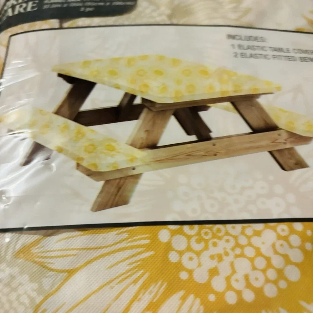 Market Square Vinyl Flannel-Back Tablecloth 37.5″×78″‎ Fitted Floral Yellow New